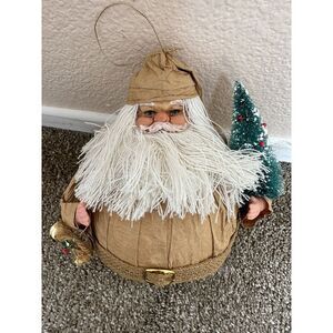 Natural Crepe Paper Santa Claus w/ Christmas Tree and Bells‎ 7.5" Holiday Decor